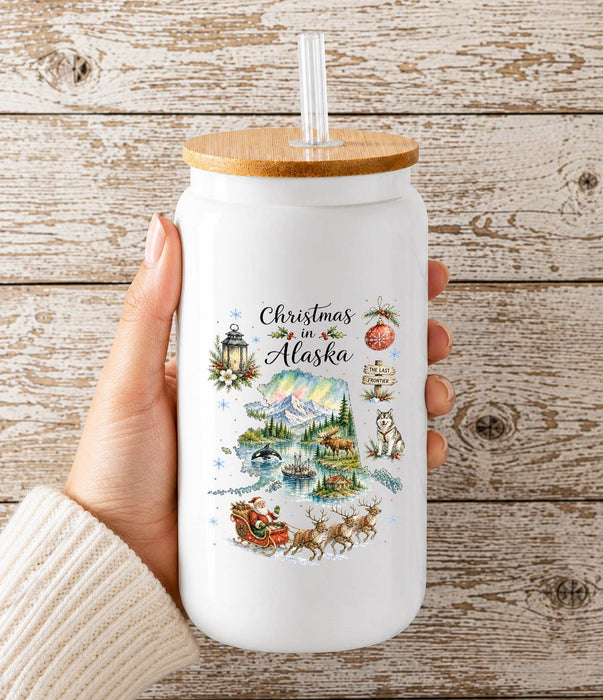 Christmas in Alaska State Map Glass Cup