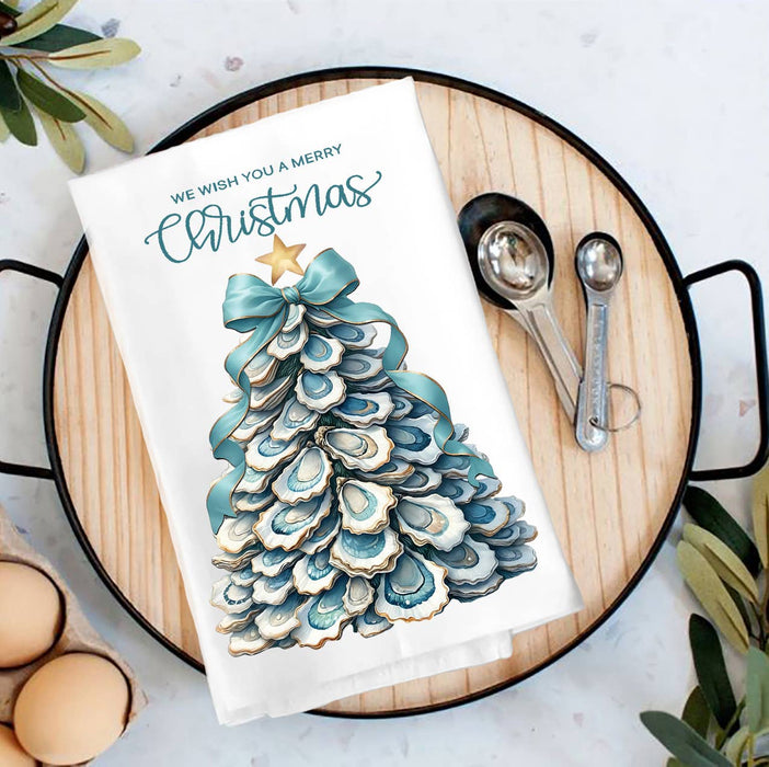 Coastal Christmas Oyster Tree Tea Towel