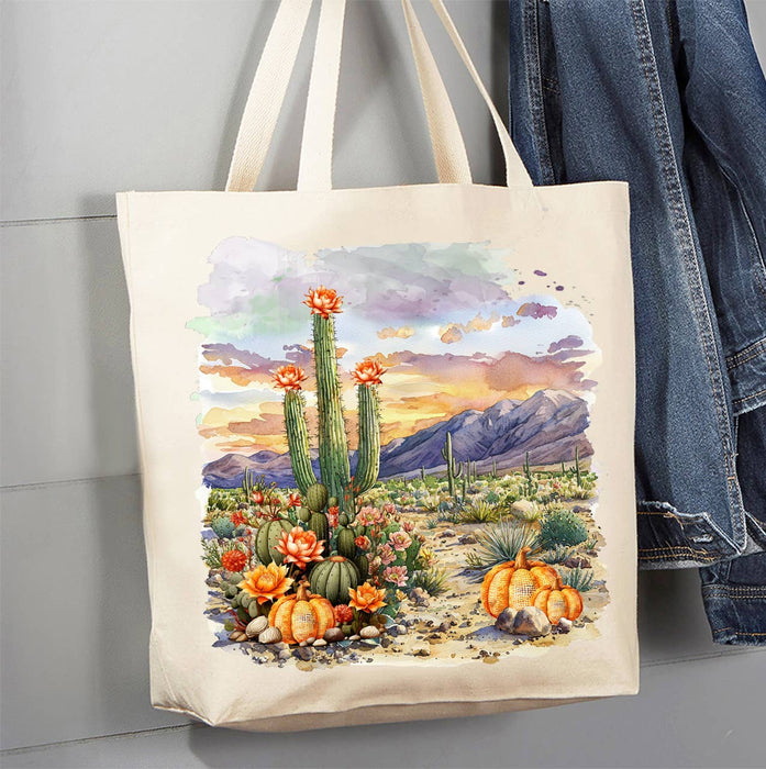 Fall Pumpkin Saratoga Cactus Desert  Canvas Tote Bag