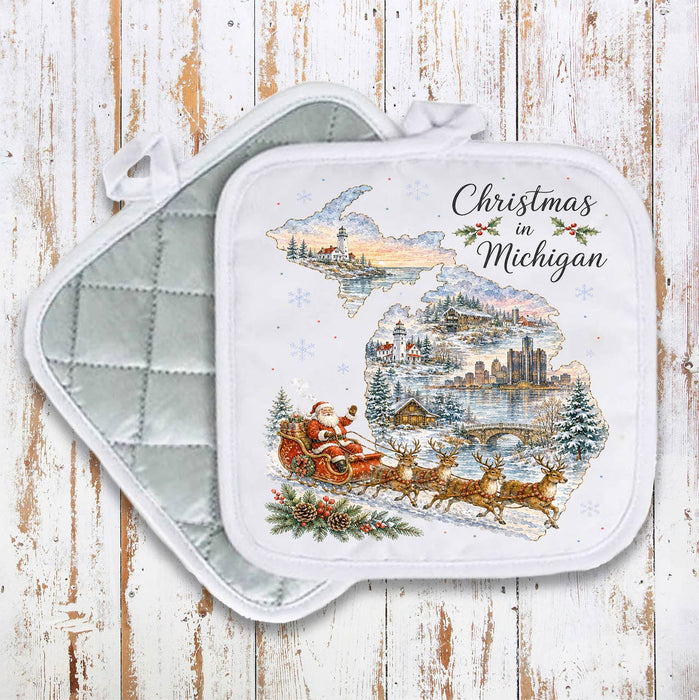Christmas in Michigan State Map Pot Holder