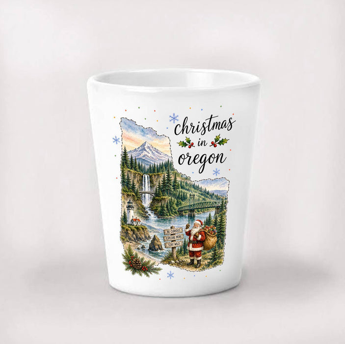 Christmas in Oregon State Map Shot Glass