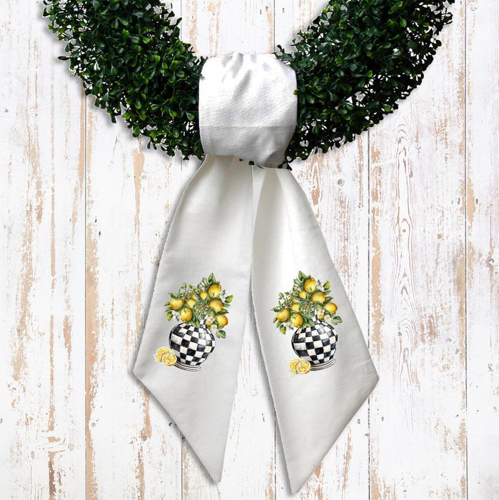 Checkered Vase with Lemons Wreath Sash