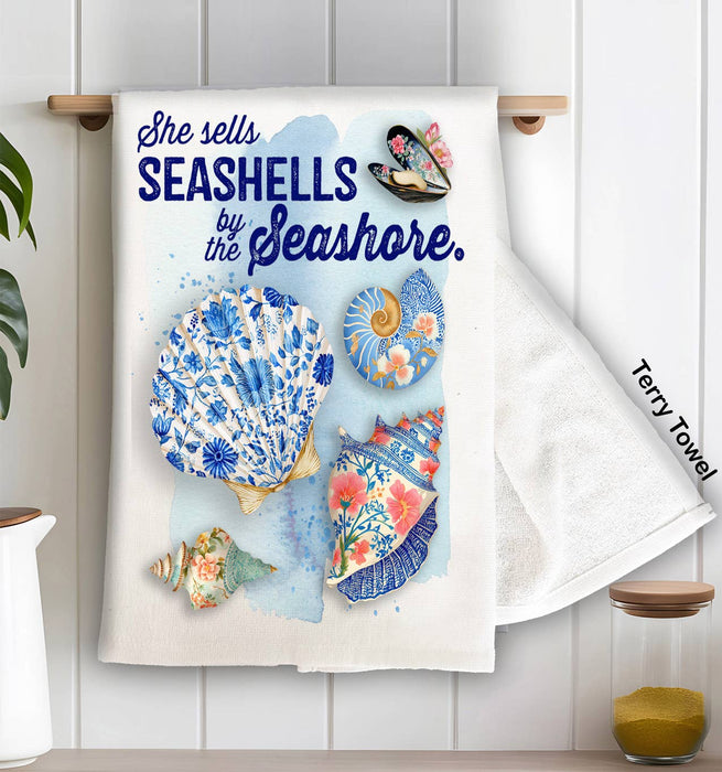 Seashells by the Seashore Floral Shells Kitchen Terry Towel