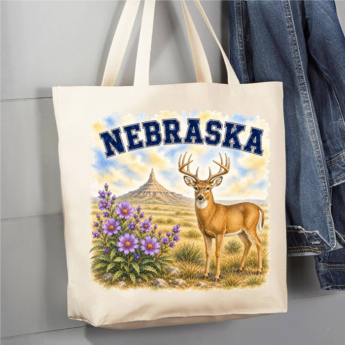 Nebraska State Bird and Animal Canvas Tote Bag