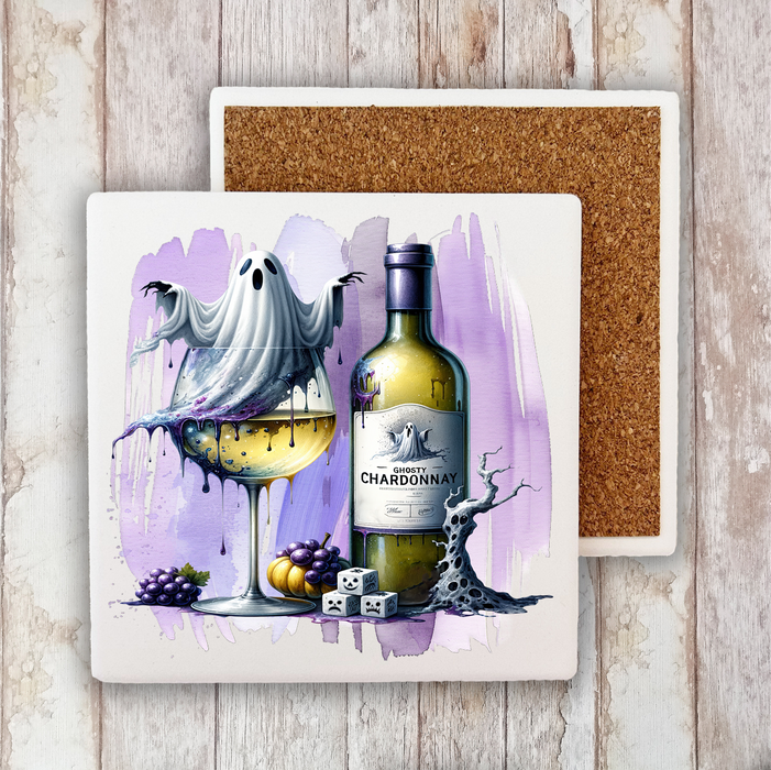 Halloween Gostly Chardonnay Stone Coaster