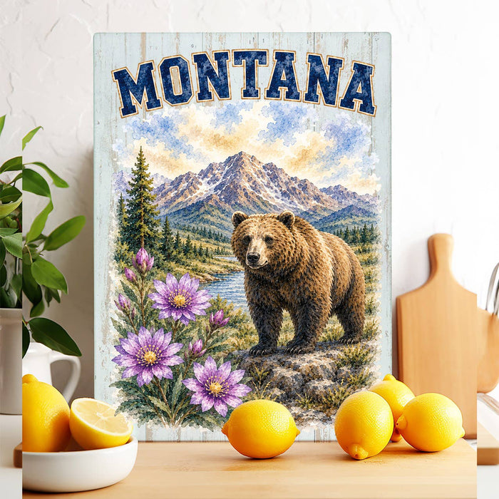 Montana State Bird and Animal Glass Cutting Board