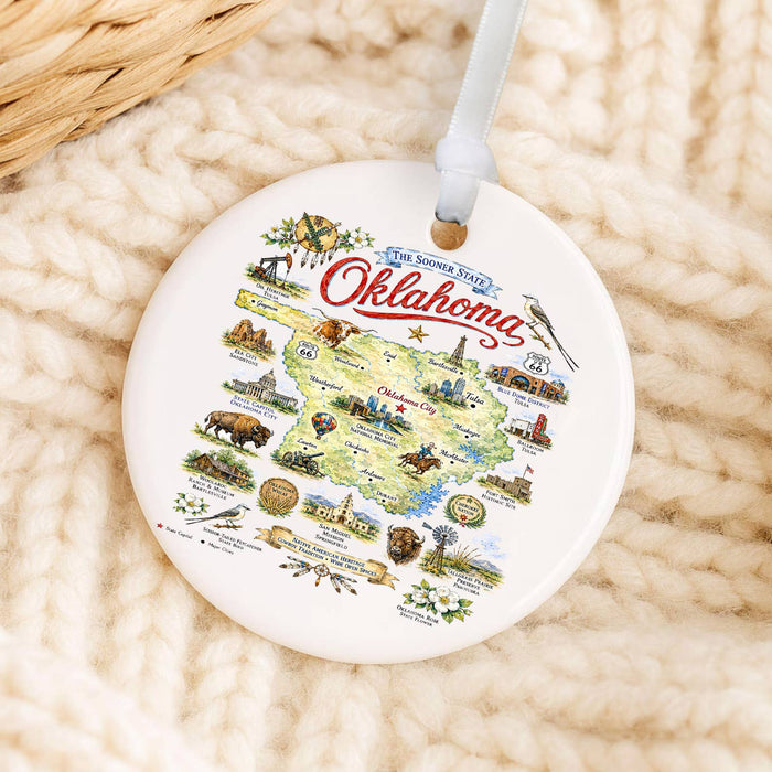 Oklahoma State Map Landmark Ornament
