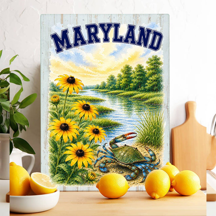Maryland State Bird and Animal Glass Cutting Board