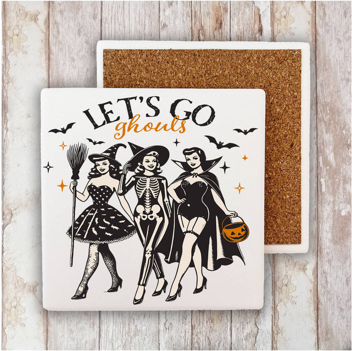 Halloween Retro Let's Go Ghouls Stone Coaster