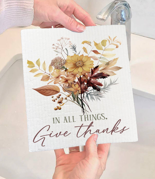 Autumn Fall Give Thanks Swedish Dishcloth