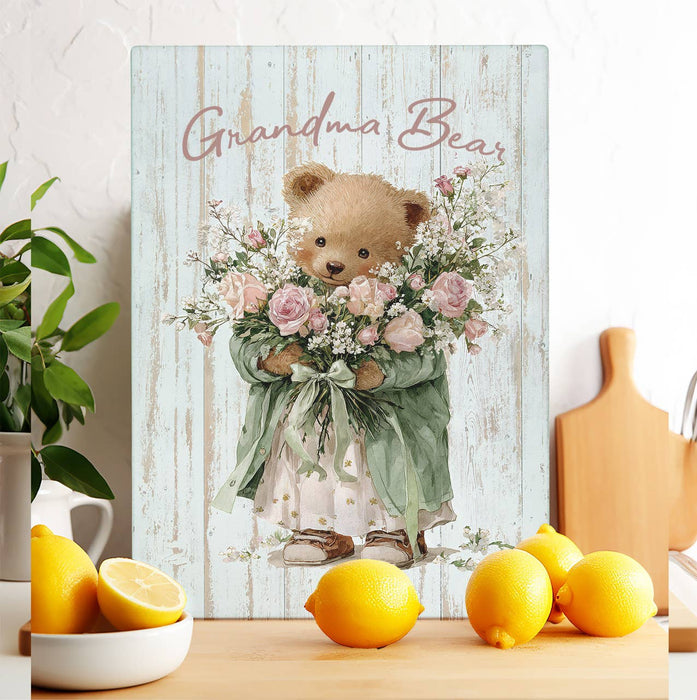Mother's Day Grandma Bear Glass Cutting Board