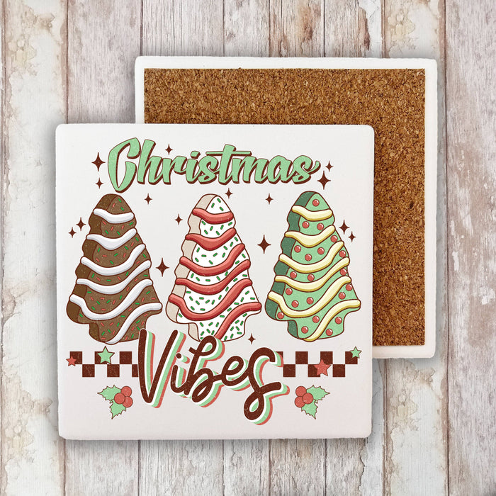 Christmas Vibes Tree Cakes Stone Coaster