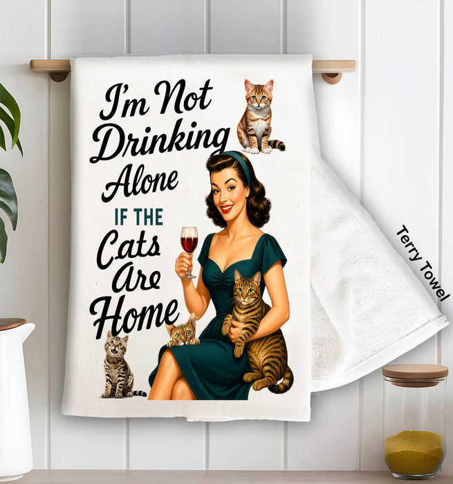 Retro Funny Drinking with Cats Kitchen Terry Towel
