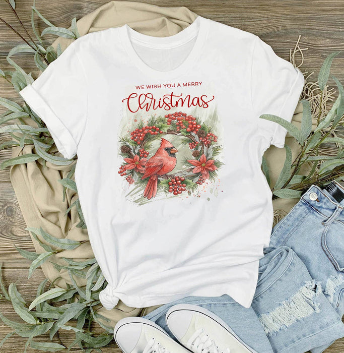 Christmas red Cardinak Wreath T-Shirt