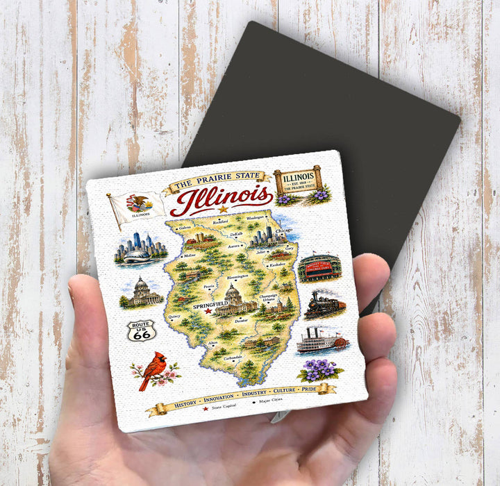 Illinois State Map Landmark Magnet Fridge