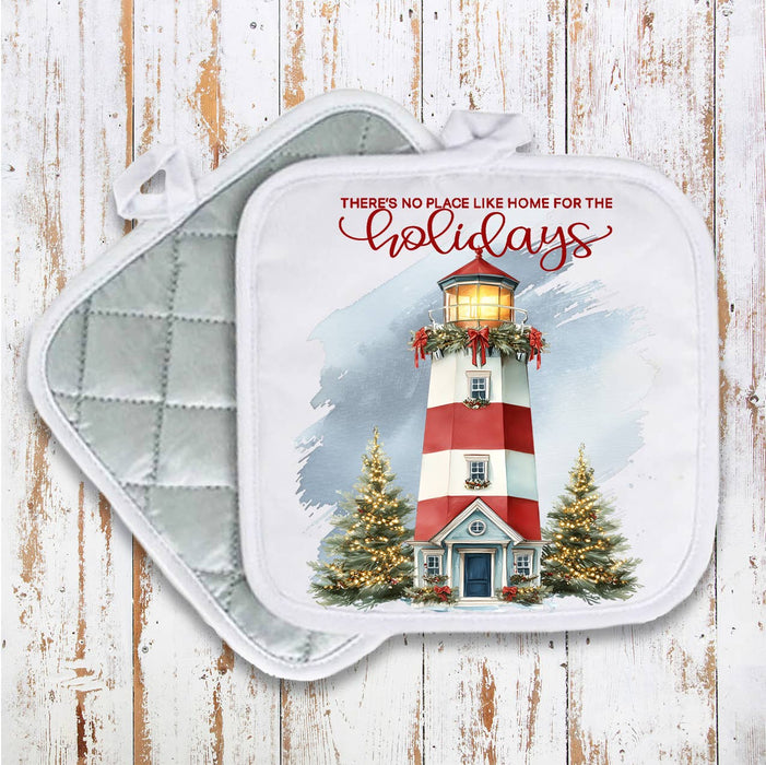 Coastal Christmas Lighthouse Home for Holiday Pot Holder