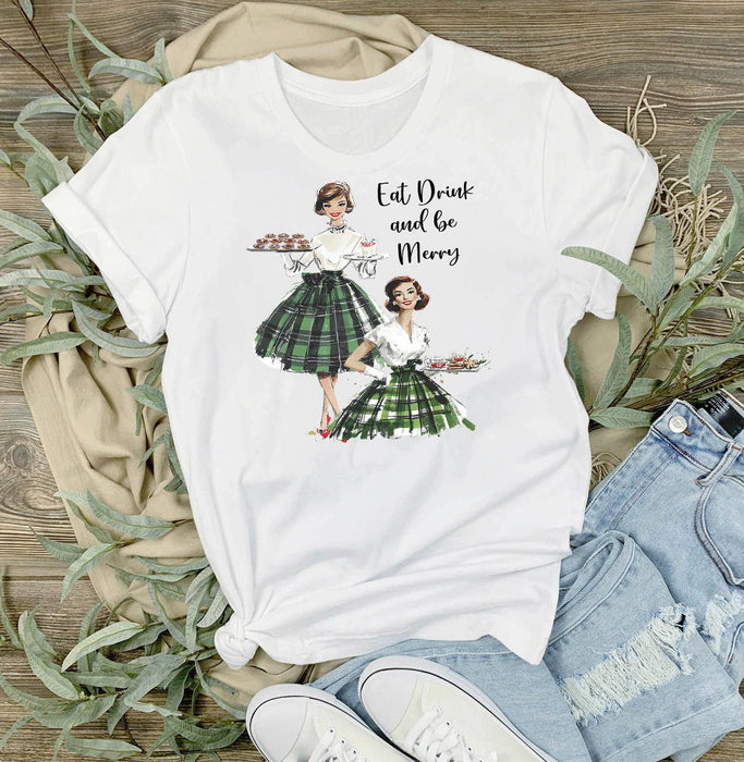 Retro Christmas Ladies Eat and be Merry T-Shirt