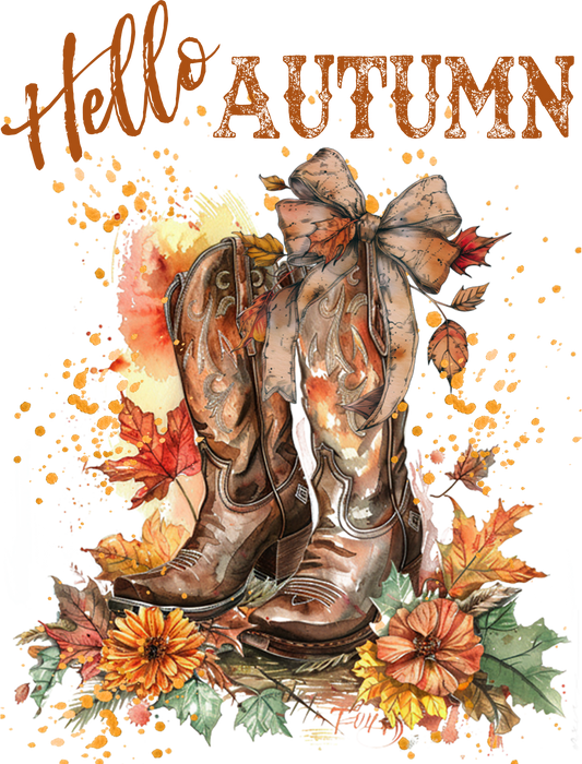 Hello Autumn Fall Cowboy Boots