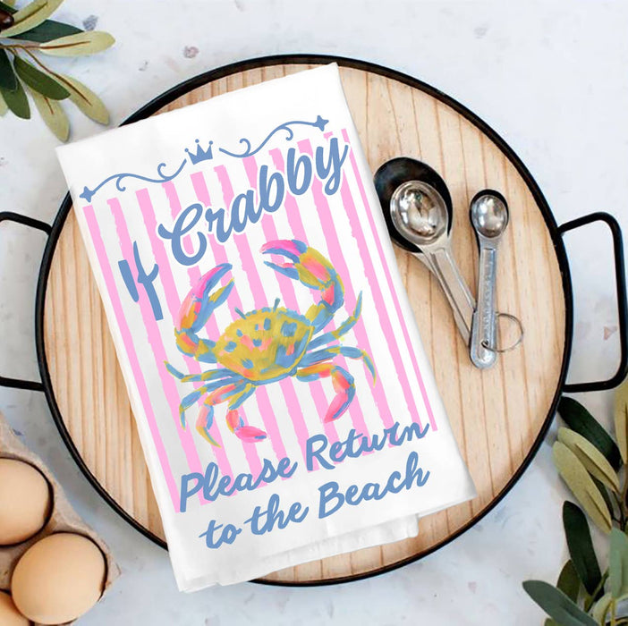 If Crabby return to the Beach Tea Towel