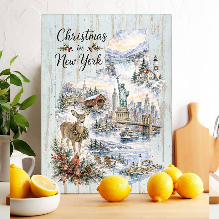 Christmas in New York State Map Glass Cutting Board