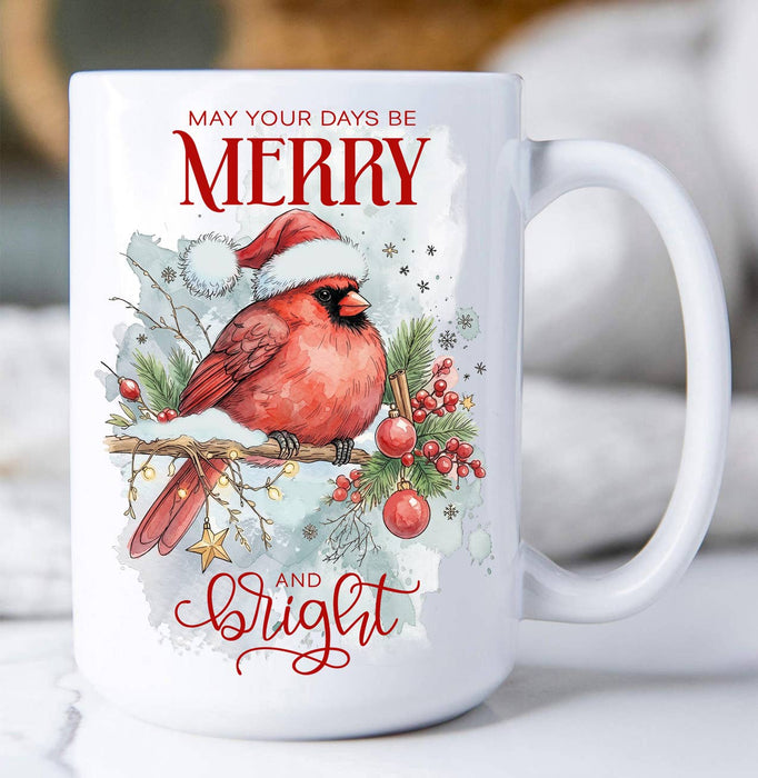 Christmas Days be Merry Red Cardinal Coffee Mug