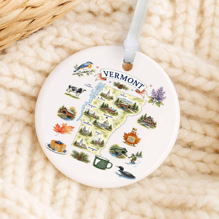 Vermont State Map Landmark Ornament