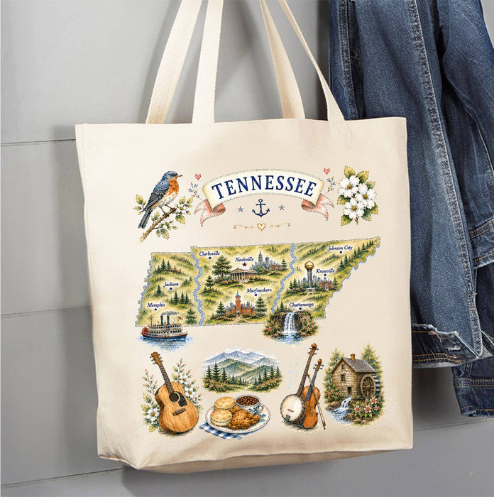 Tennessee State Map Landmark Canvas Tote Bag