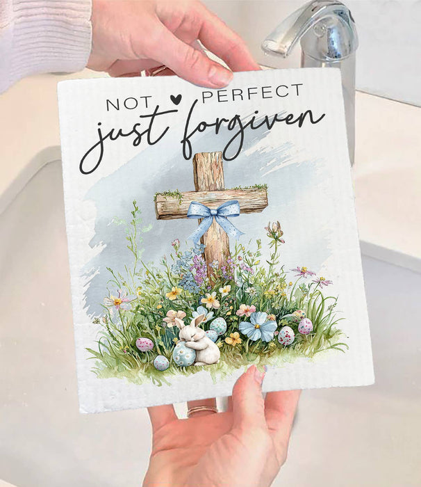 Not Perfect Just Forgiven Easter Cross Swedish Dishcloth