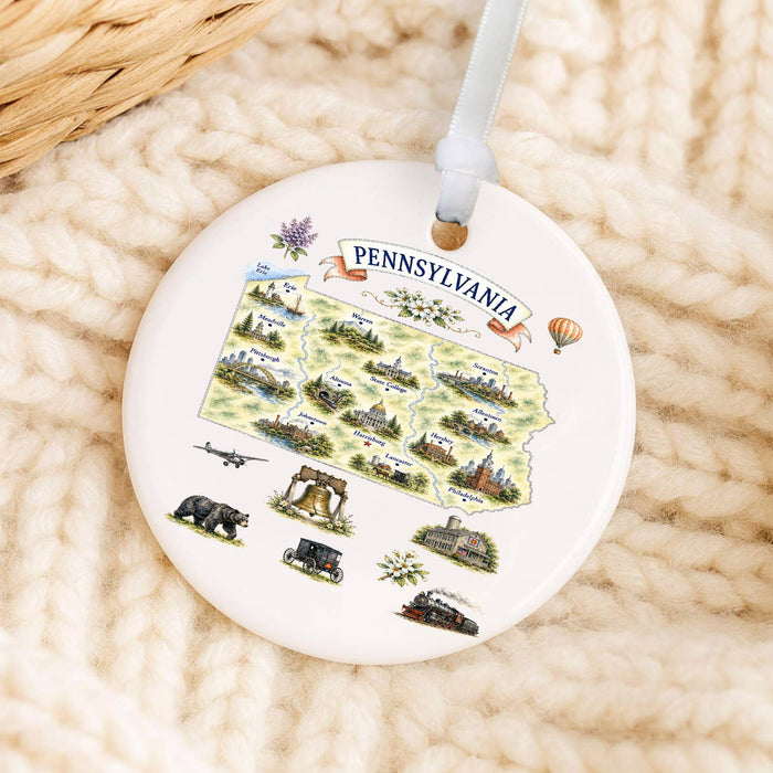 Pennsylvania State Map Landmark Ornament