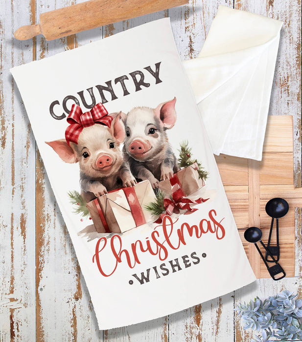 Country Christmas Wishes Piglets Terry Towel