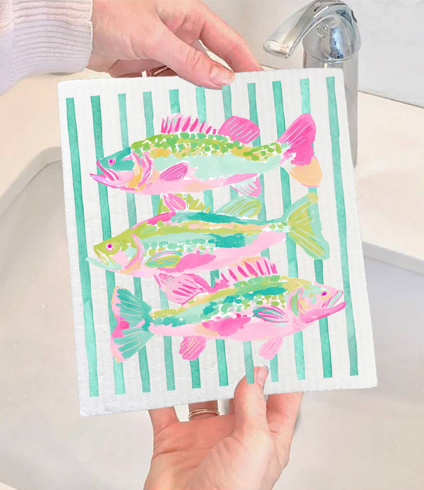 Coastal Colorful Fish Pastel Colors Swedish Dishcloth