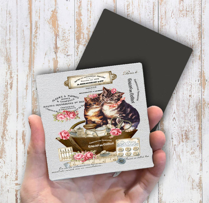 Country Vintage Fench Kittens Cats Magnet Fridge