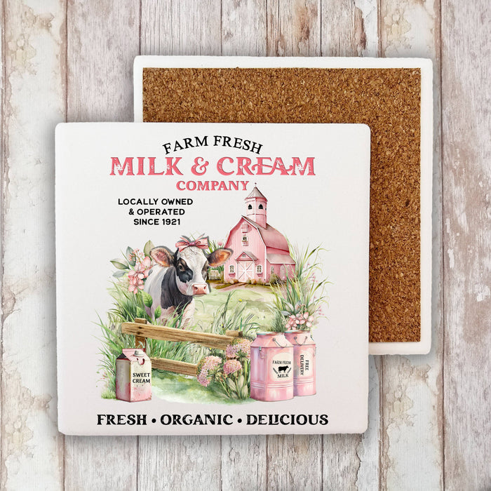 Country Farm Fresh Milk & Creamery Cow Stone Coaster