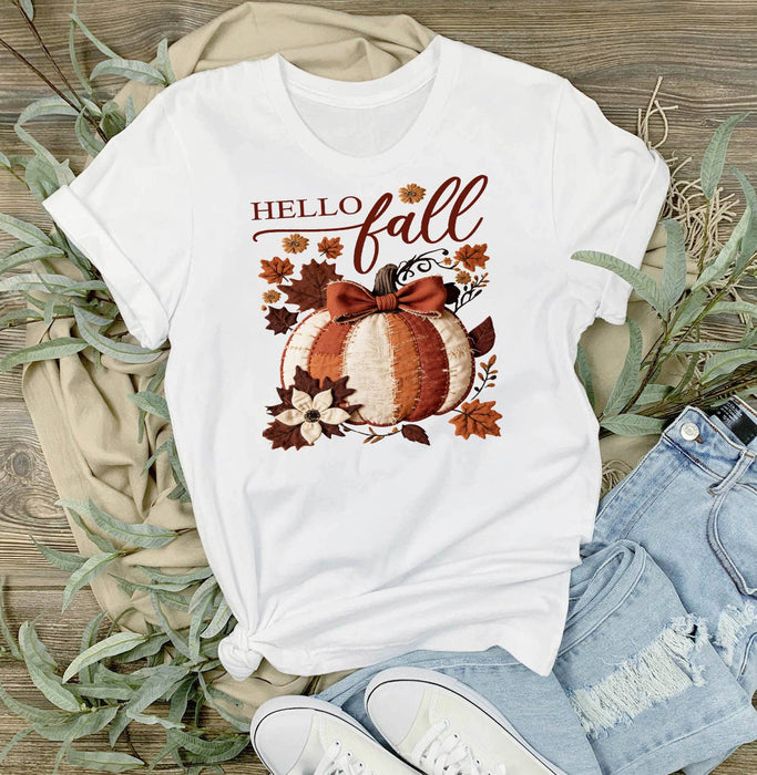Hello Fall Quilted Pumpkin  T-Shirt
