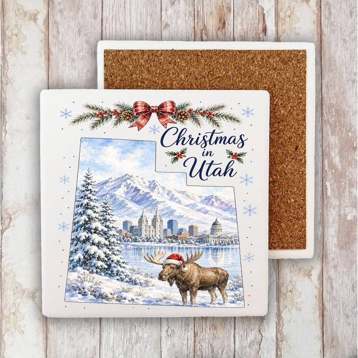 Christmas in Utah State Map Stone Coaster