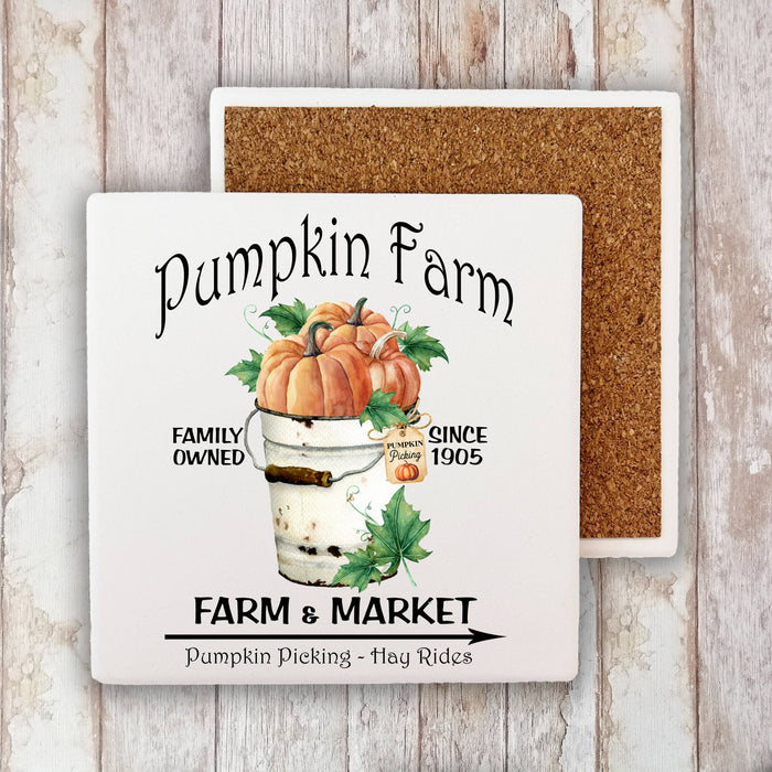 Fall Autumn Pumpkin Farm Market Stone Coaster