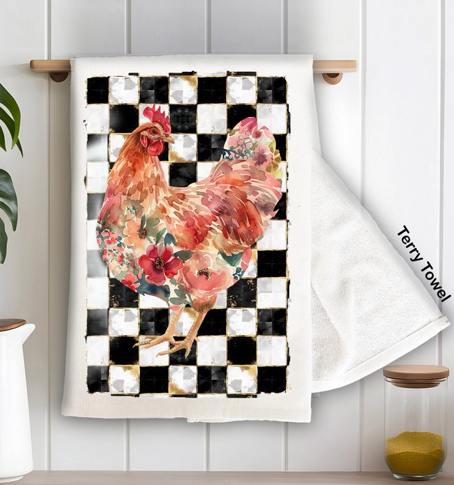 Checkered Colorful Chicken Kitchen Terry Towel
