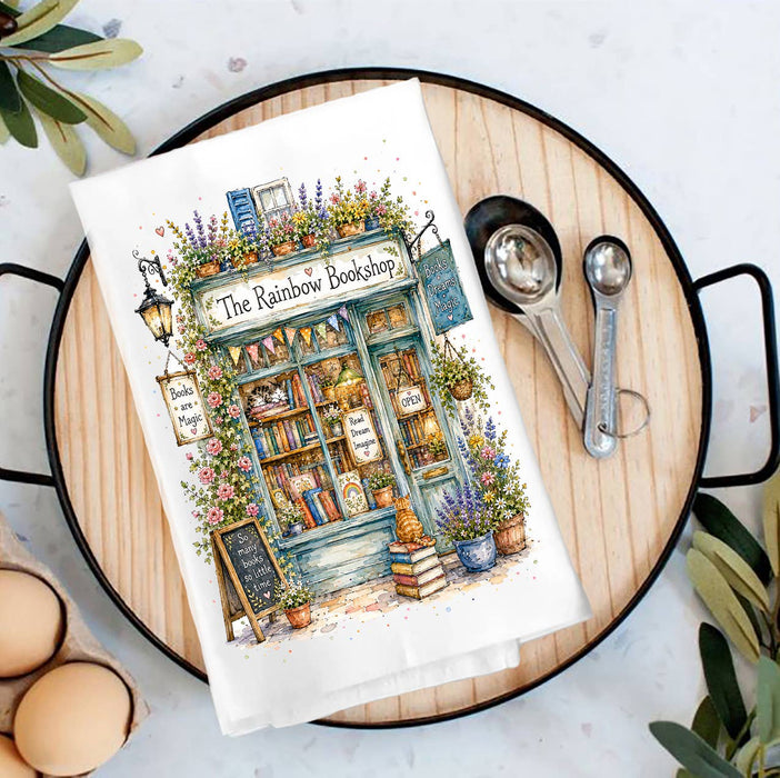 Whimsical Bookstore Bookshop Tea Towel