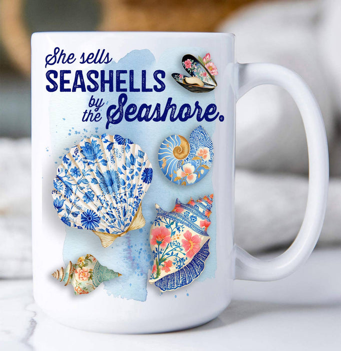 Seashells by the Seashore Floral Shells Coffee Mug