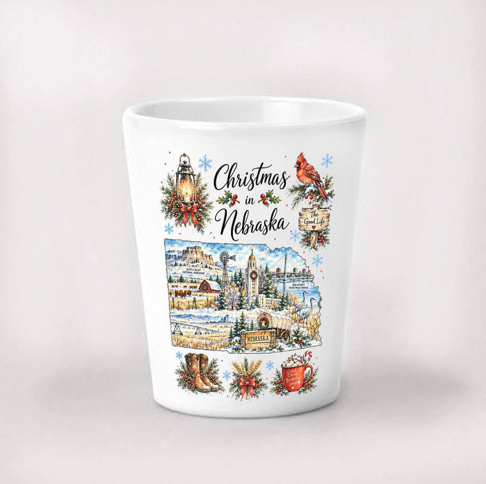 Christmas in Nebraska State Map Shot Glass