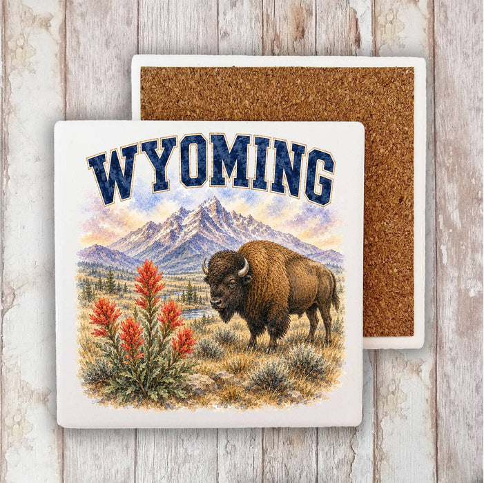 Wyoming State Bird and Animal Stone Coaster