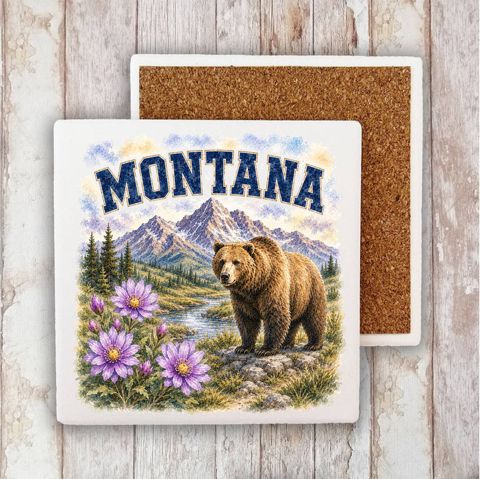 Montana State Bird and Animal Stone Coaster