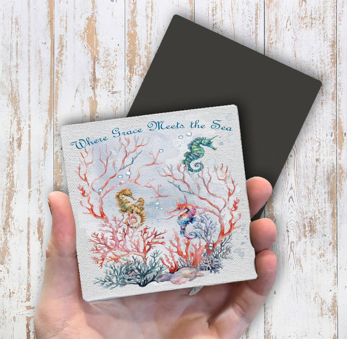Grace Meets Sea Seahorses Beach Magnet Fridge