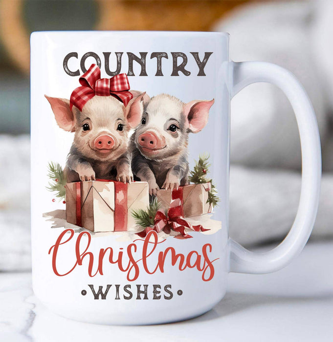 Country Christmas Wishes Piglets Coffee Mug