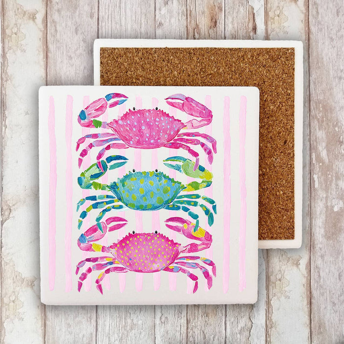Coastal Crabs Pastel Stone Coaster