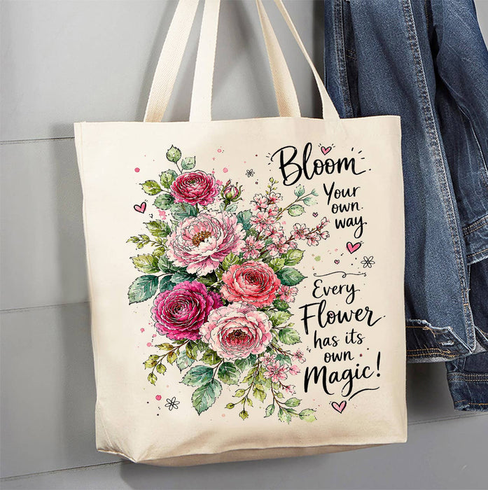 Bloom your own Way Watercolor Roses Canvas Tote Bag