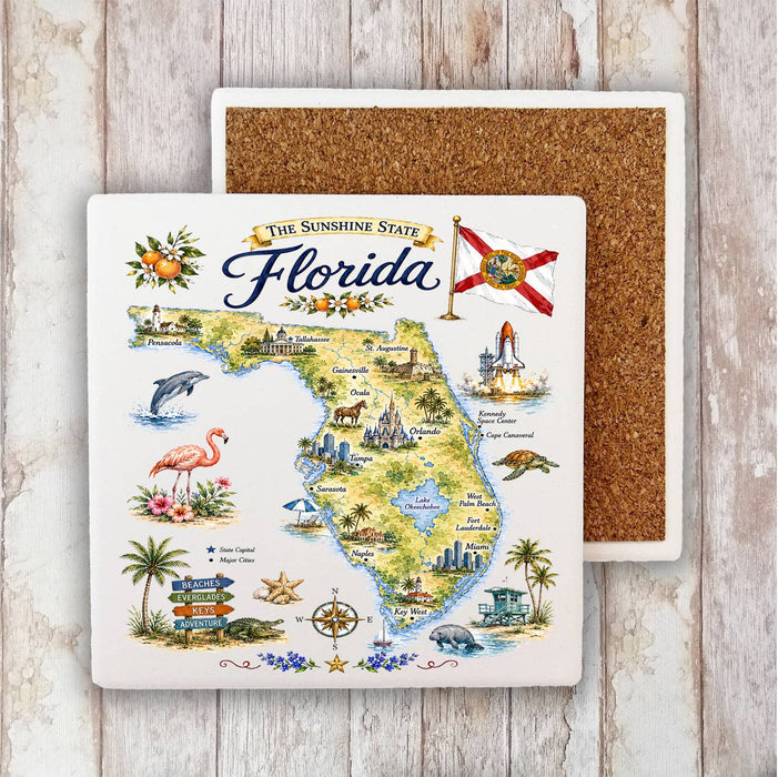 Florida State Map Landmark Stone Coaster