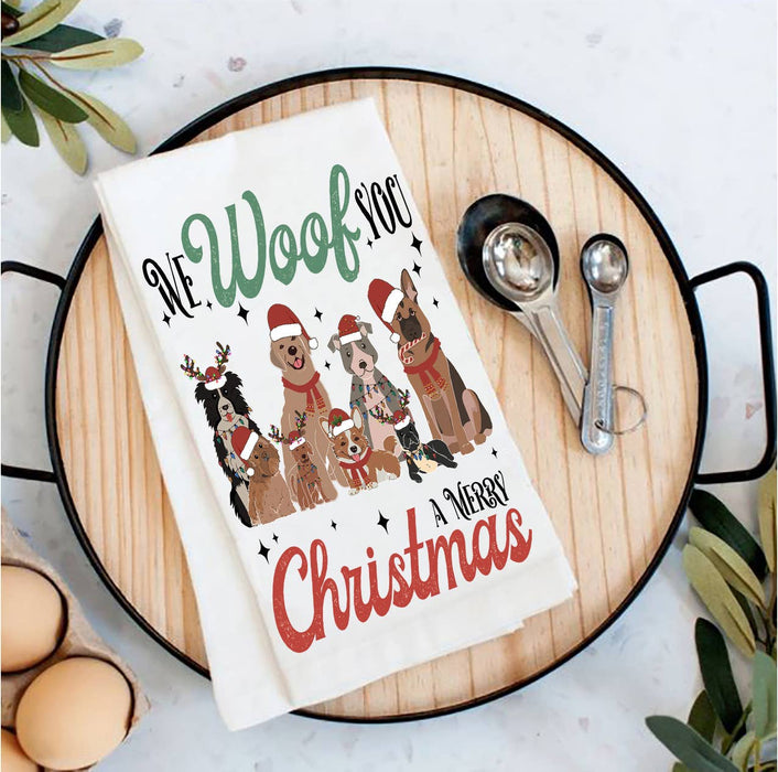 We Woof You Merry Christmas Dogst Tea Towel