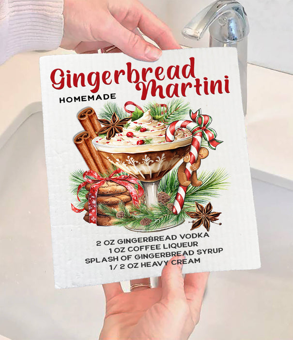 Christmas Gingerbread Martini Swedish Dishcloth