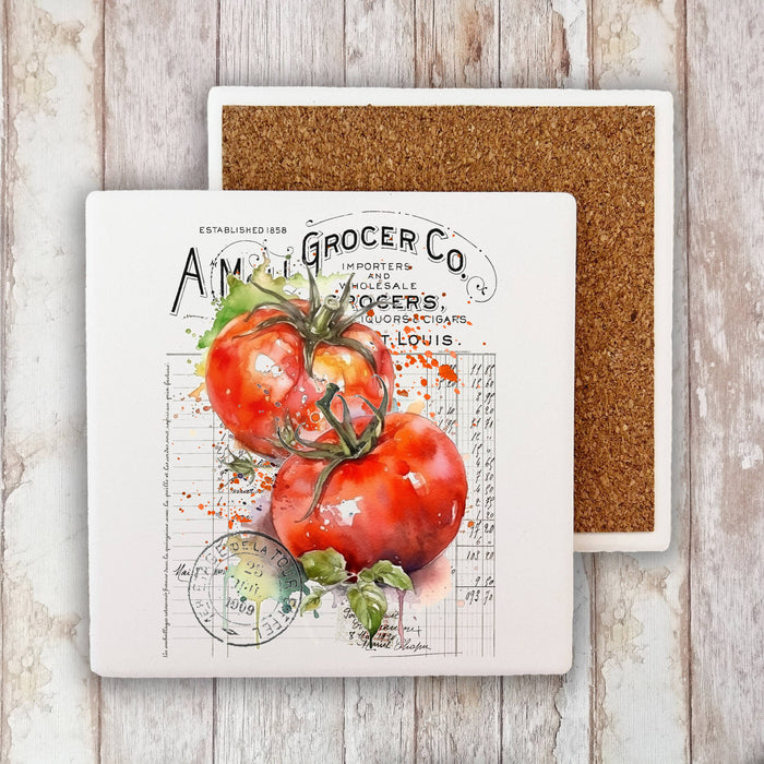 Vintage Farmhouse Tomatoes Vegetables Stone Coaster